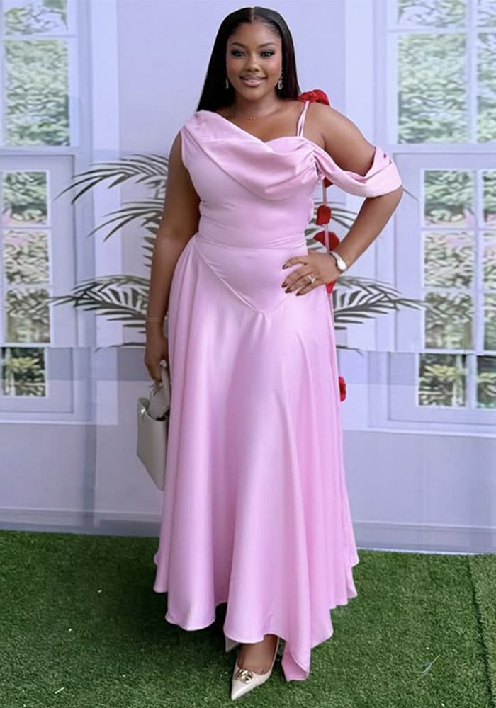 Robe Maxi Solide à Épaule Dénudée pour Femmes en Été