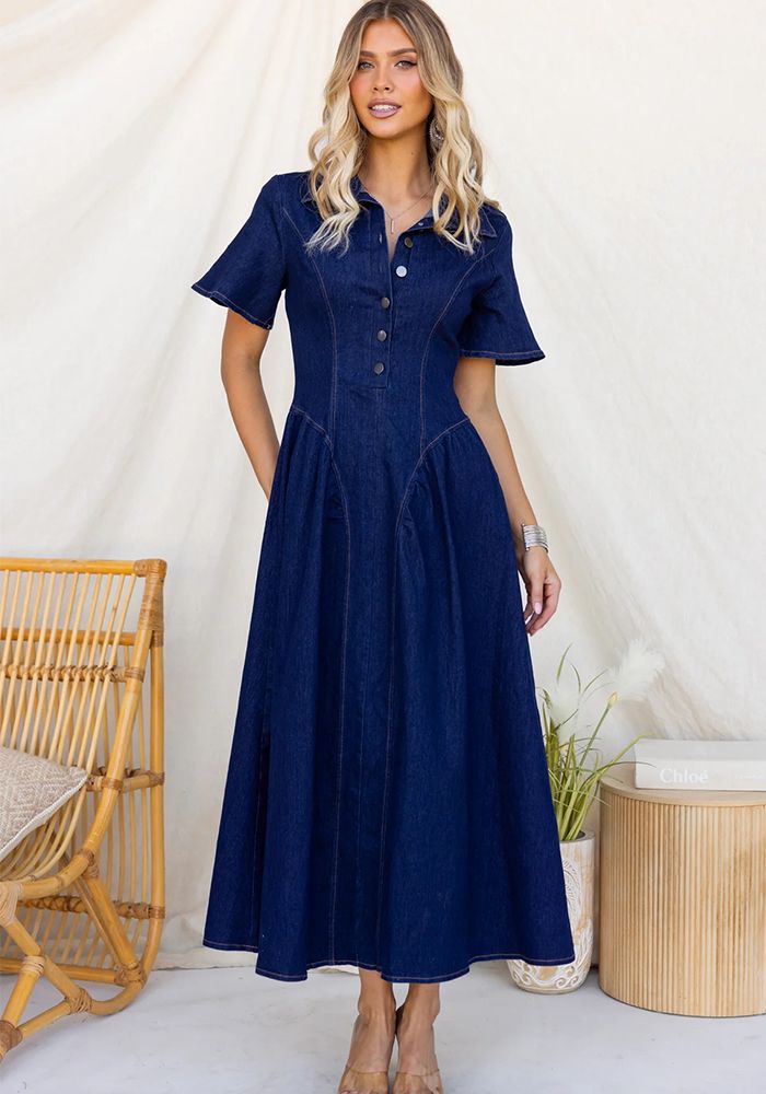 Robe A-Line en Denim Slim Taille Femme Printemps Chic
