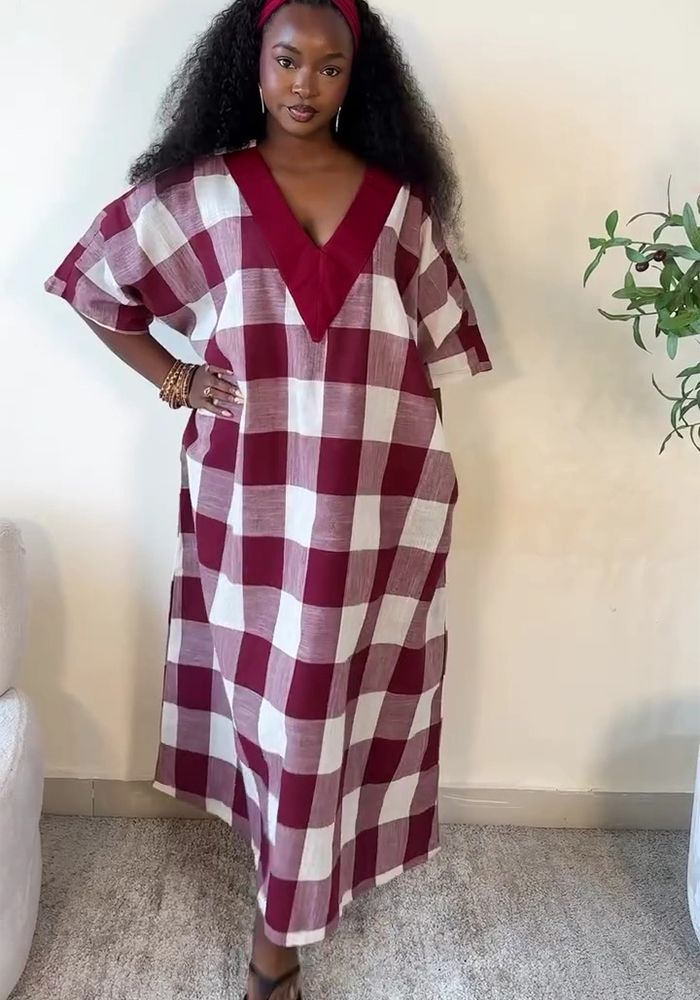 Robe Maxi à Manches Courtes à Carreaux pour Femmes Africaines Grande Taille