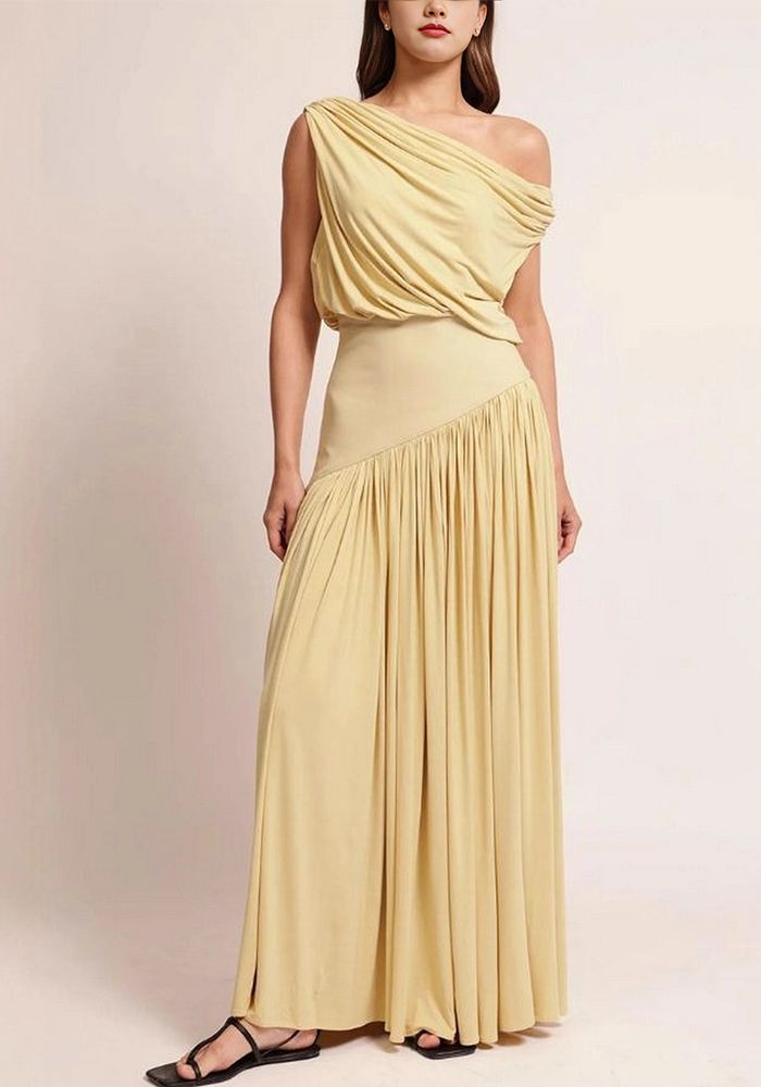 Robe Solide Élégante à Épaule Dégagée pour Femmes