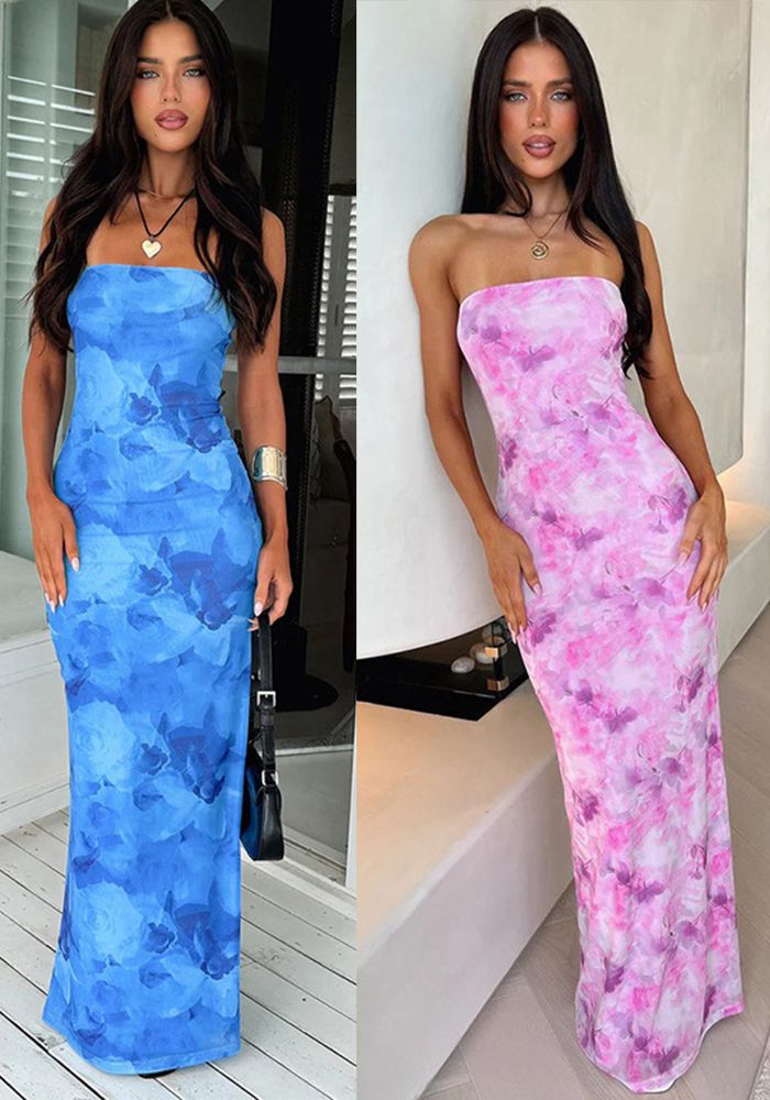 Robe longue bodycon imprimée sans manches pour femmes