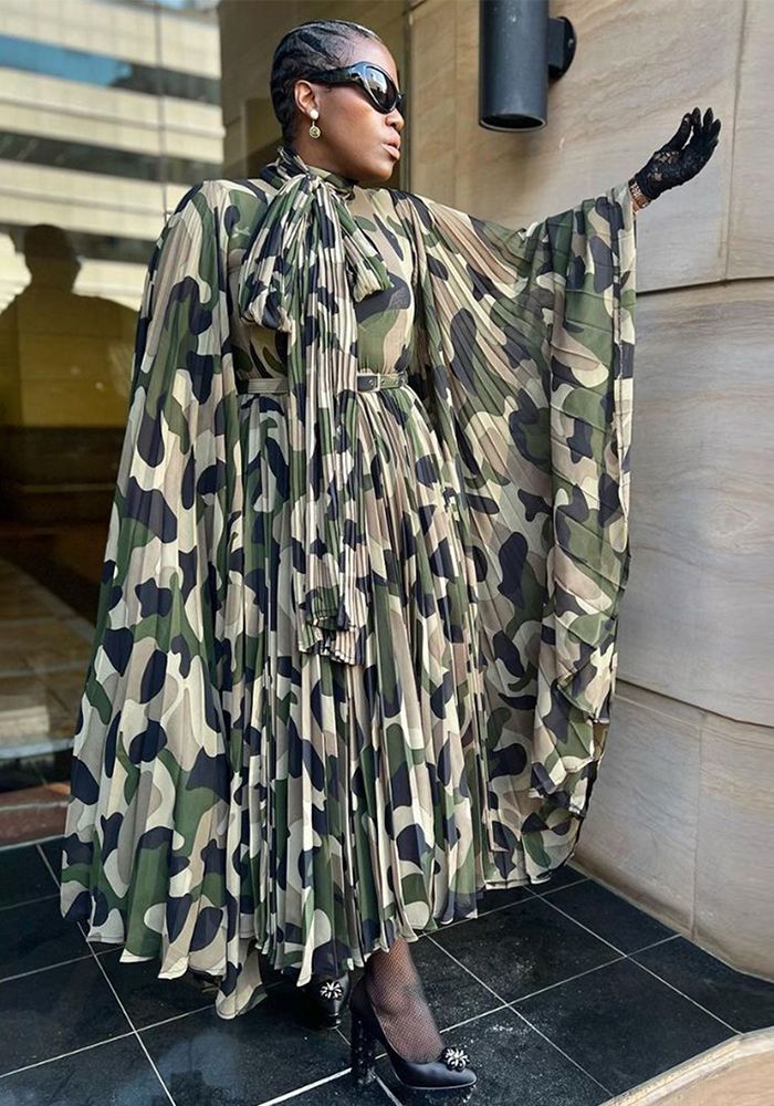 Robe plissée ample camouflage grande taille pour femmes africaines