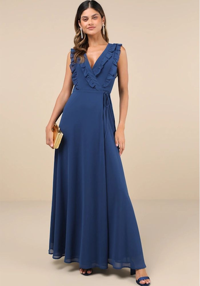 Robe sans manches à col en V et bord volanté pour femmes