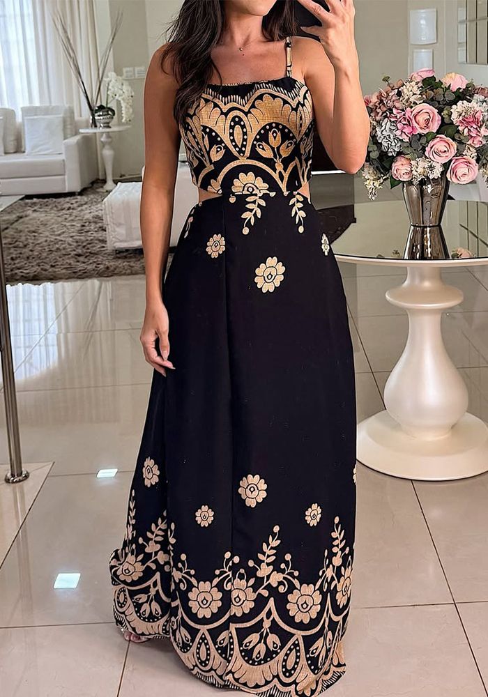 Robe Imprimée Élégante à Bretelles Spaghetti pour Femmes