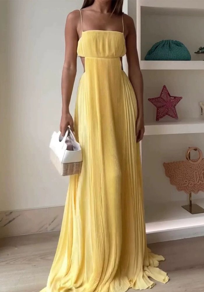 Robe Maxi Slim Fit à Bretelles d'Été avec Taille Ouverte