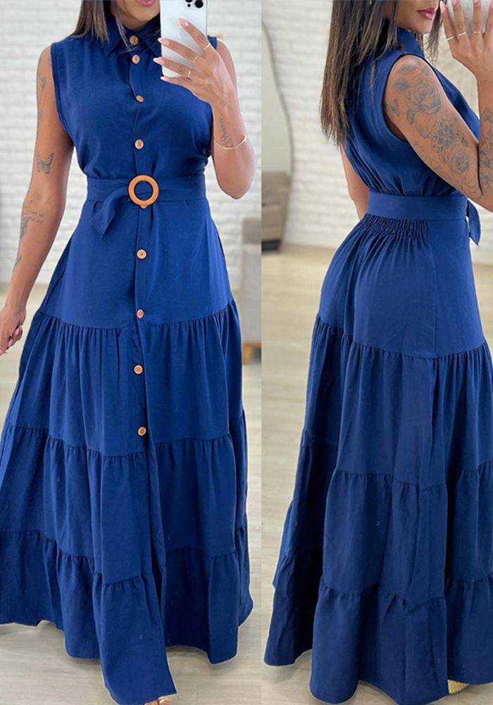 Robe Longue Sans Manches Unie avec Fente