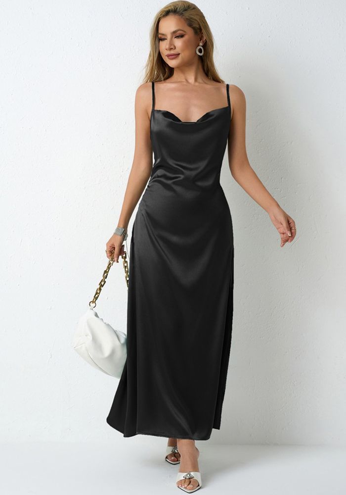 Robe Satinée Sans Manches Plissée pour Femmes