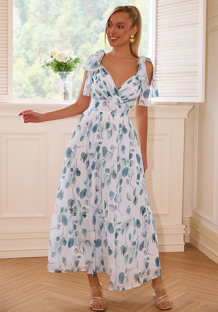Robe à col en V à lacets imprimée pour femmes
