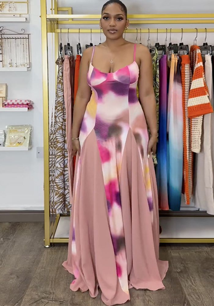 Robe sans manches à bretelles imprimée à décolleté en V pour femmes en été