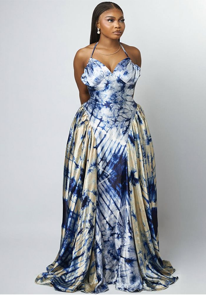 Robe imprimée sans manches à col en V et halter pour femmes en été