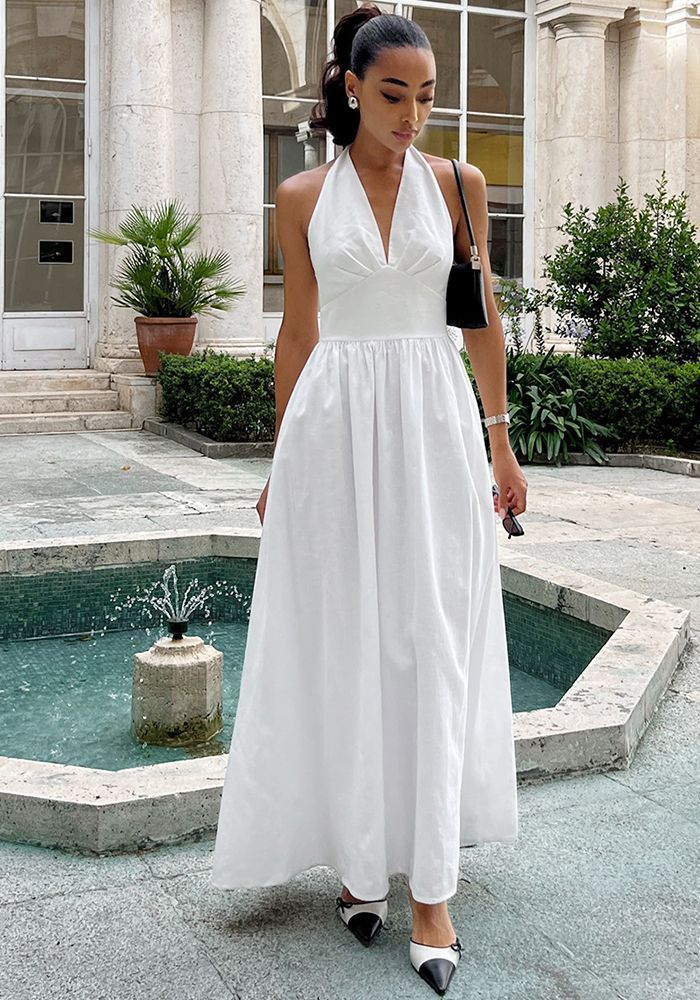 Robe en dentelle dos nu à col en V pour femmes printemps été