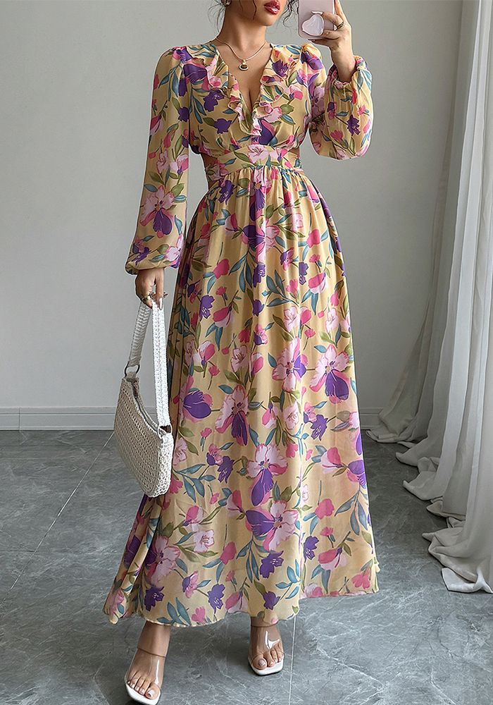 Robe élégante imprimée à col en V pour femmes