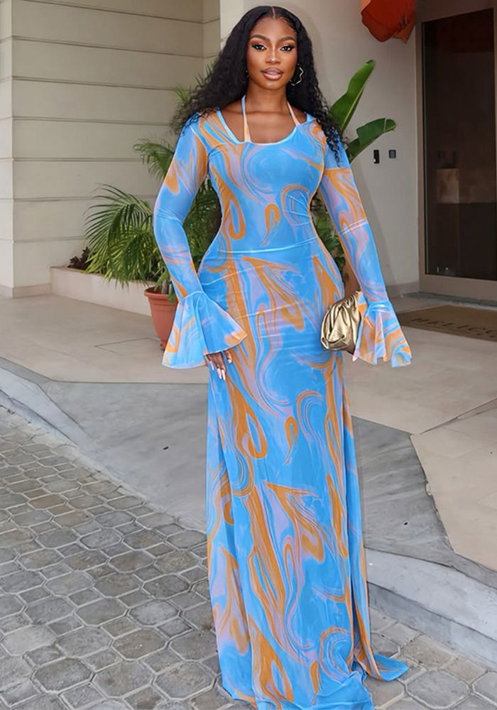 Robe à Manches Longues Tie-Dye Col Rond