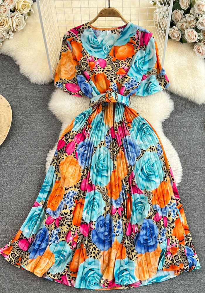 Robe Maxi Florale Slim Taille V-Cou