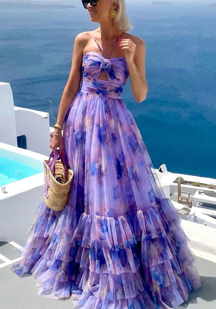 Robe Maxi Sans Manches à Fleurs pour Femmes