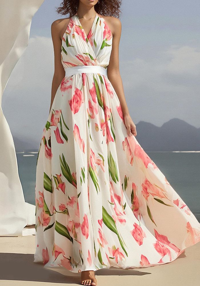Robe de Plage à Bretelles Imprimée pour Femmes
