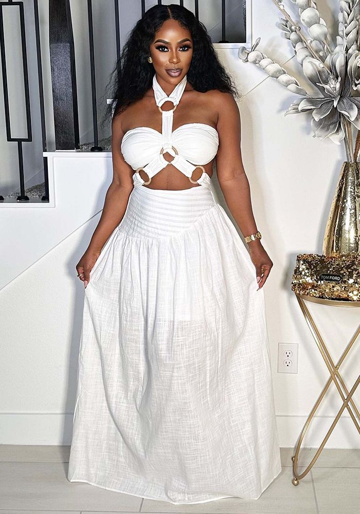 Ensemble Deux Pièces Maxi Jupe Top Sans Manches Padded pour Femmes