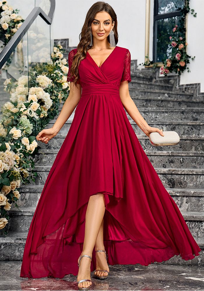 Robe de soirée longue élégante slim unie à col en V pour l'été