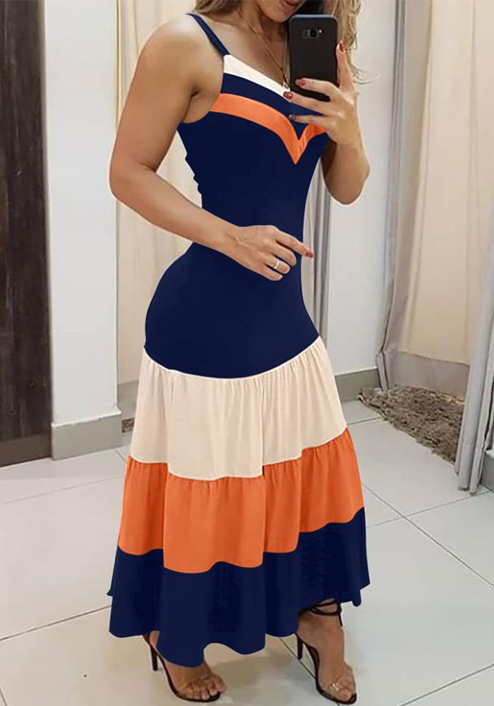 Robe Midi Noire à Bretelles Contrastées