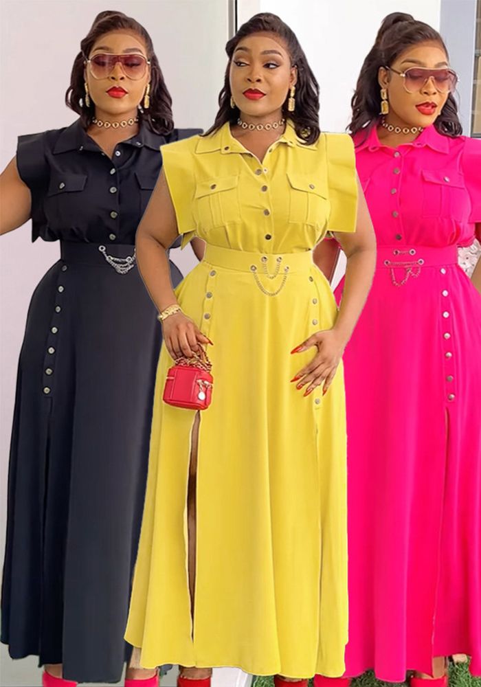 Ensemble Élégant de Chemise Sans Manches à Col Rabattu et Jupe Longue Fendue