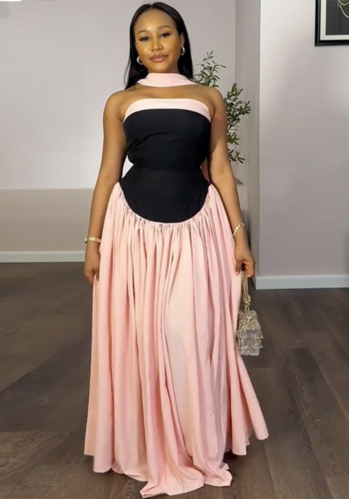 Robe Plissée Sans Manches Color Block d'Été pour Femmes