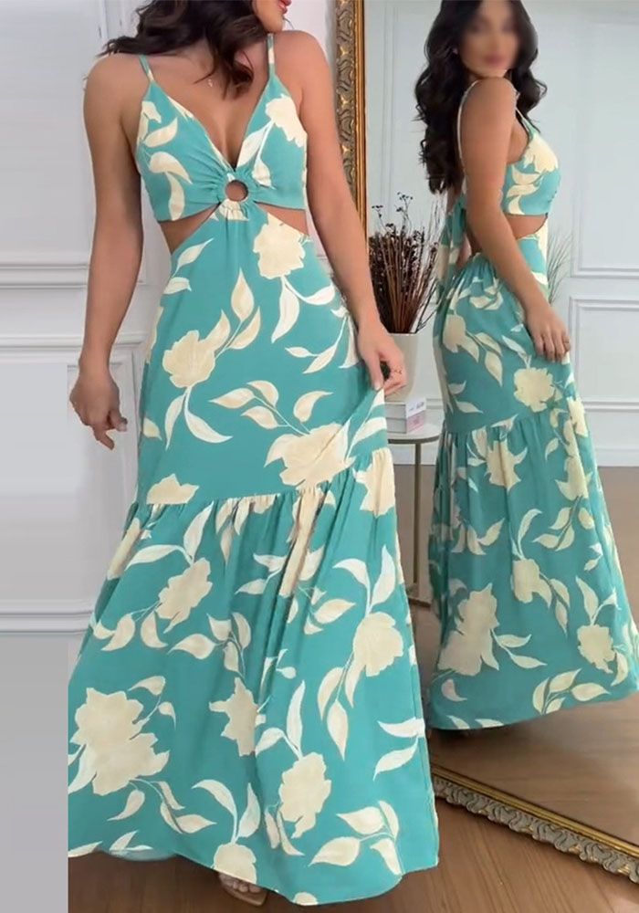 Robe Maxi à Bretelles Florales pour Femmes