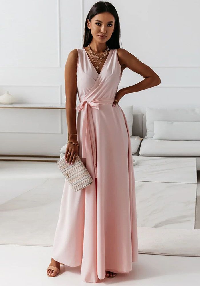 Robe Maxi Femme Printemps Été Unie à Col V