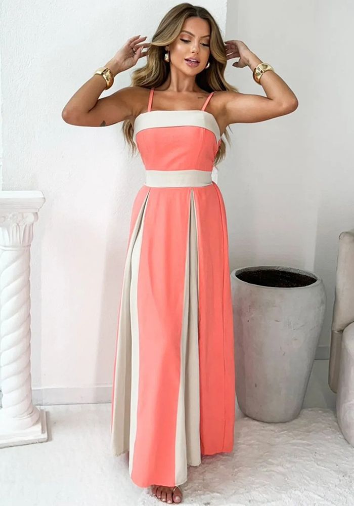 Robe d'été élégante pour femmes à taille haute et bretelles contrastées