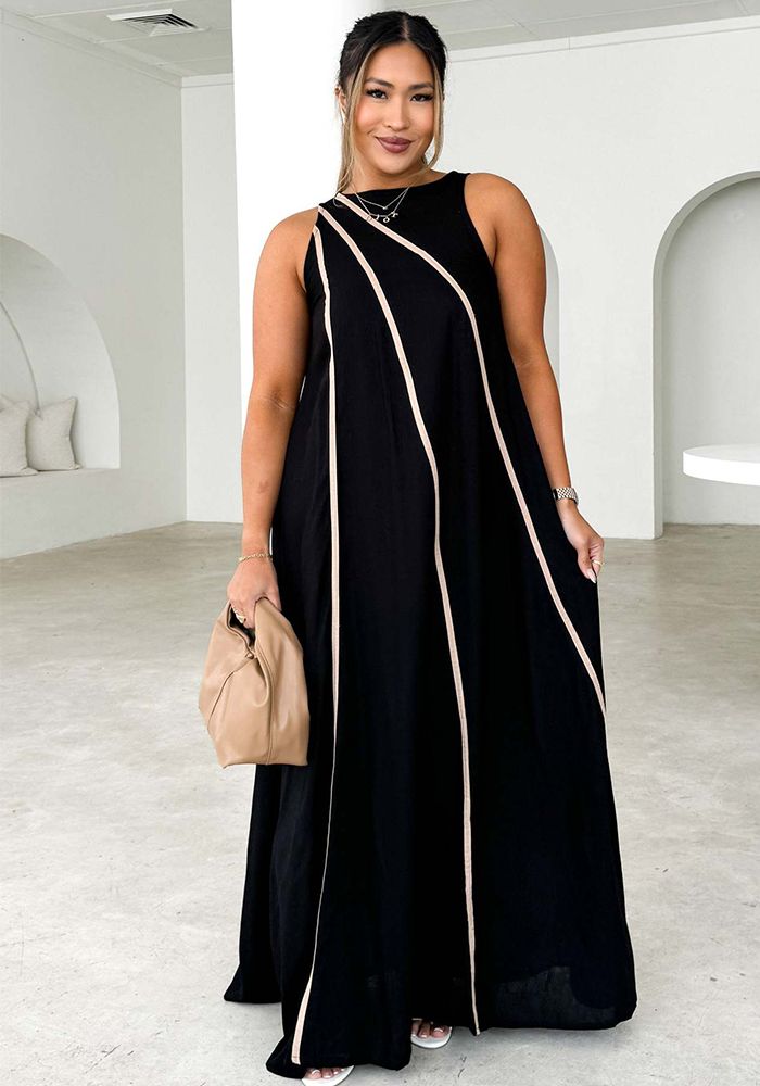 Robe sans manches à rayures en patchwork solide pour femmes