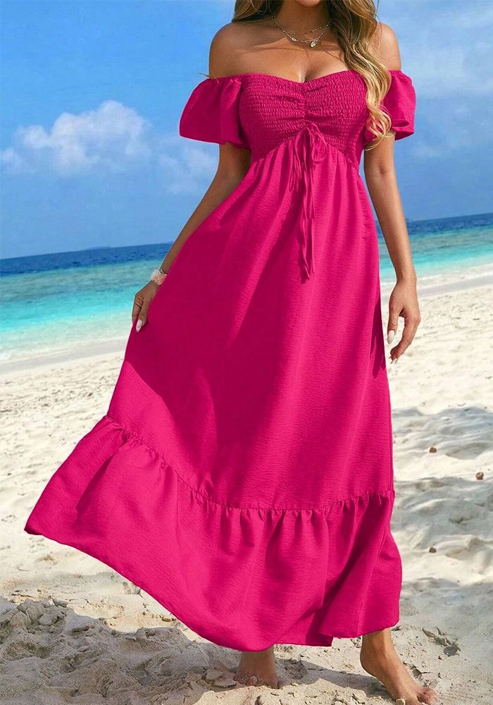 Robe de vacances à manches courtes et décolleté en V pour femmes
