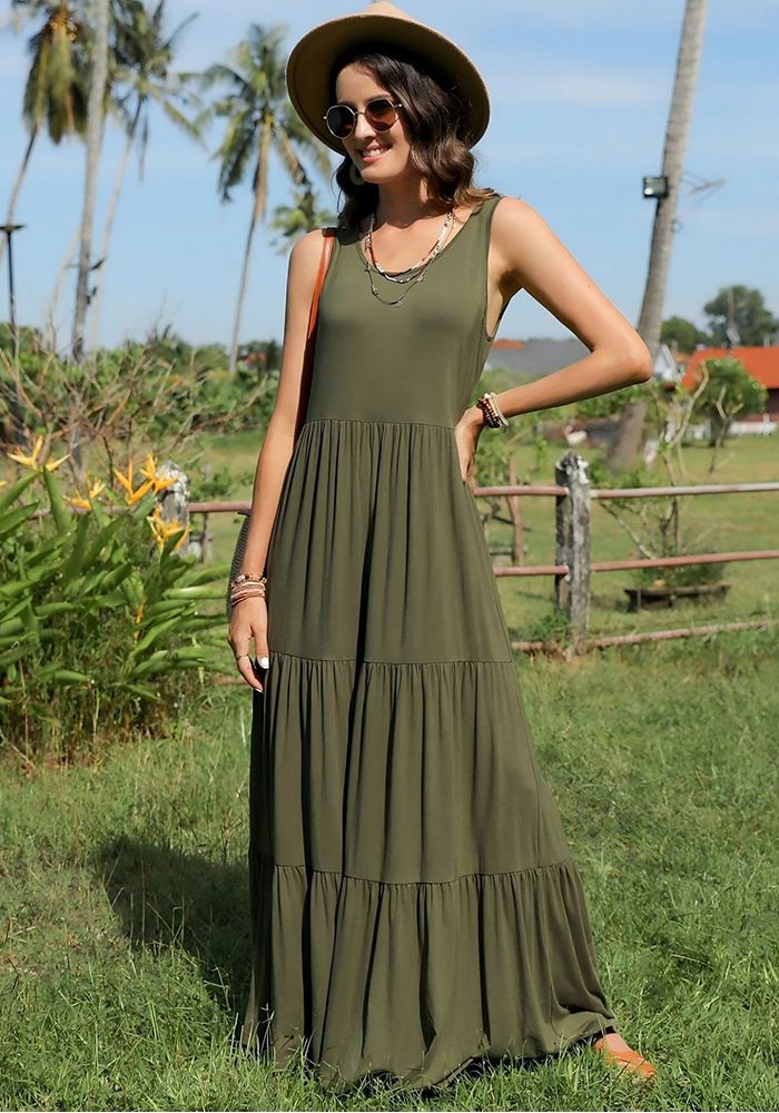 Robe en Tricot Français à Volants Unis pour Femmes