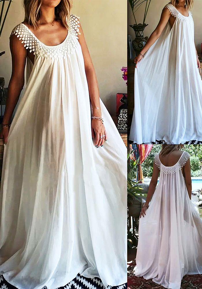 Robe Maxi Sans Manches à Col Rond d'Été