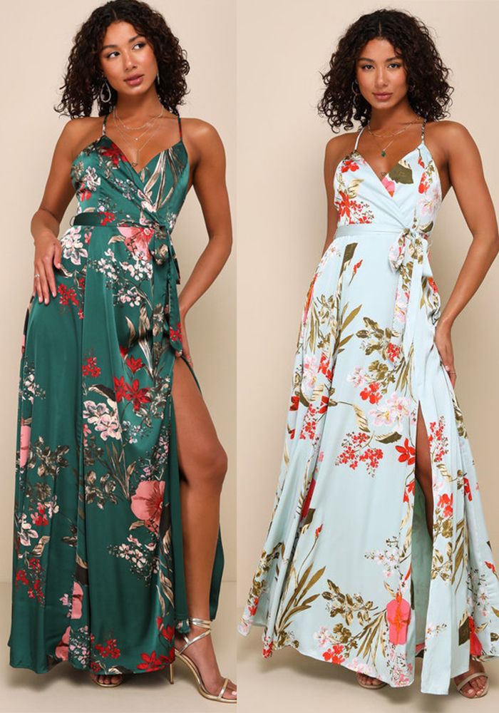 Robe Maxi Décontractée Imprimée Dos Nu à Bretelles V Pour Femmes