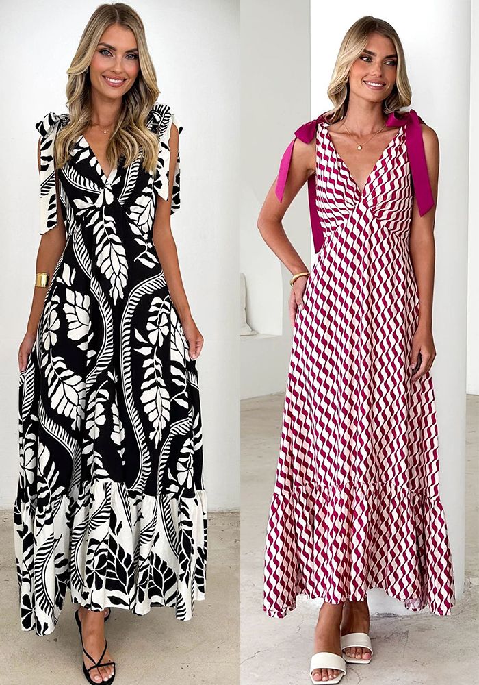 Robe longue sans manches à imprimé et décolleté en V pour femmes, à lacets d'été