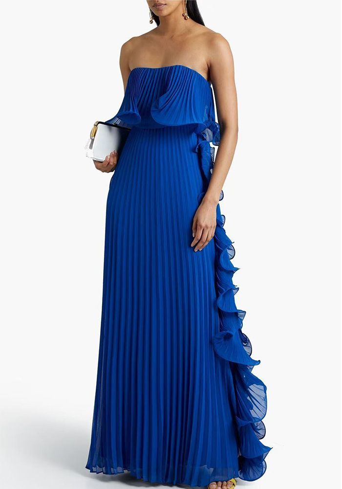 Robe longue plissée sans bretelles d'été pour les vacances à la plage