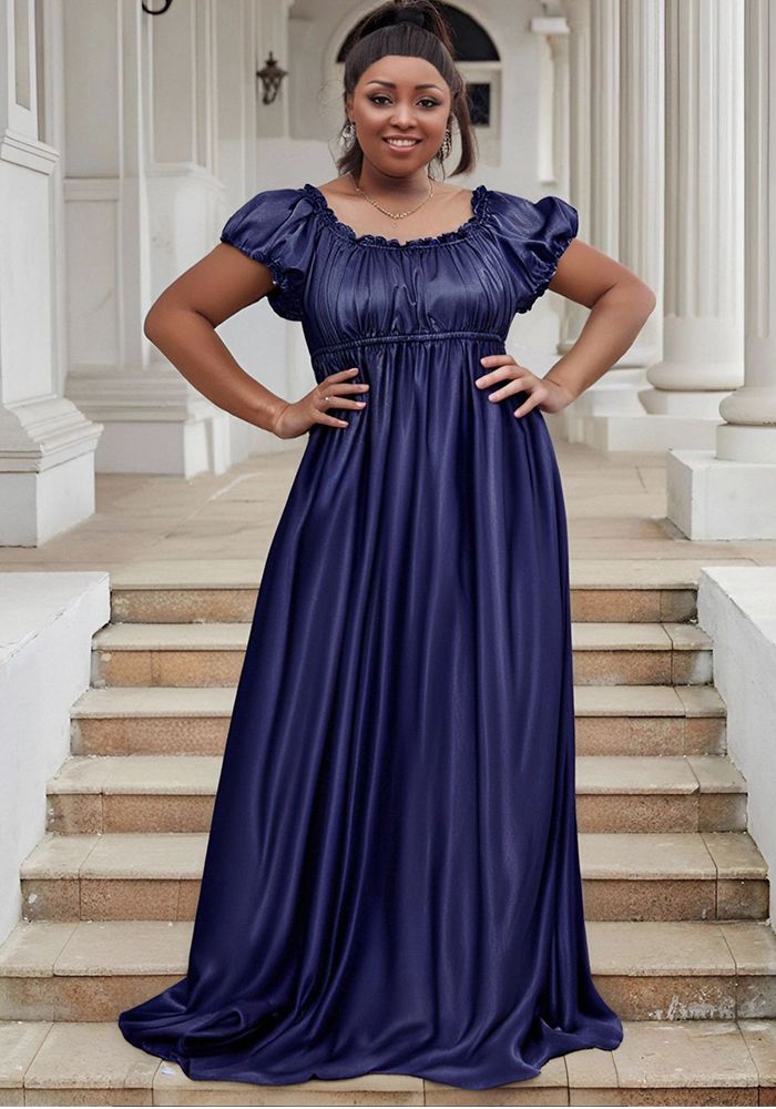 Robe Maxi Élégante à Épaules Dégagées, Manches Courtes et Taille Haute, Grande Taille