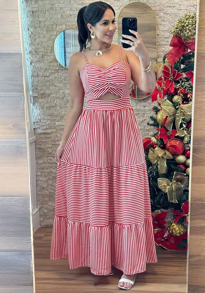 Robe Midi Décontractée à Bretelles Rayées pour Femmes