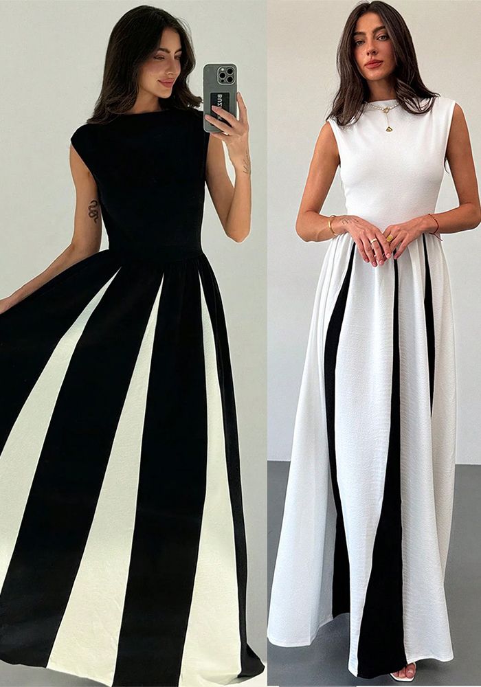 Robe de Soirée Élégante pour Femmes avec Panneaux Contrastés sans Manches