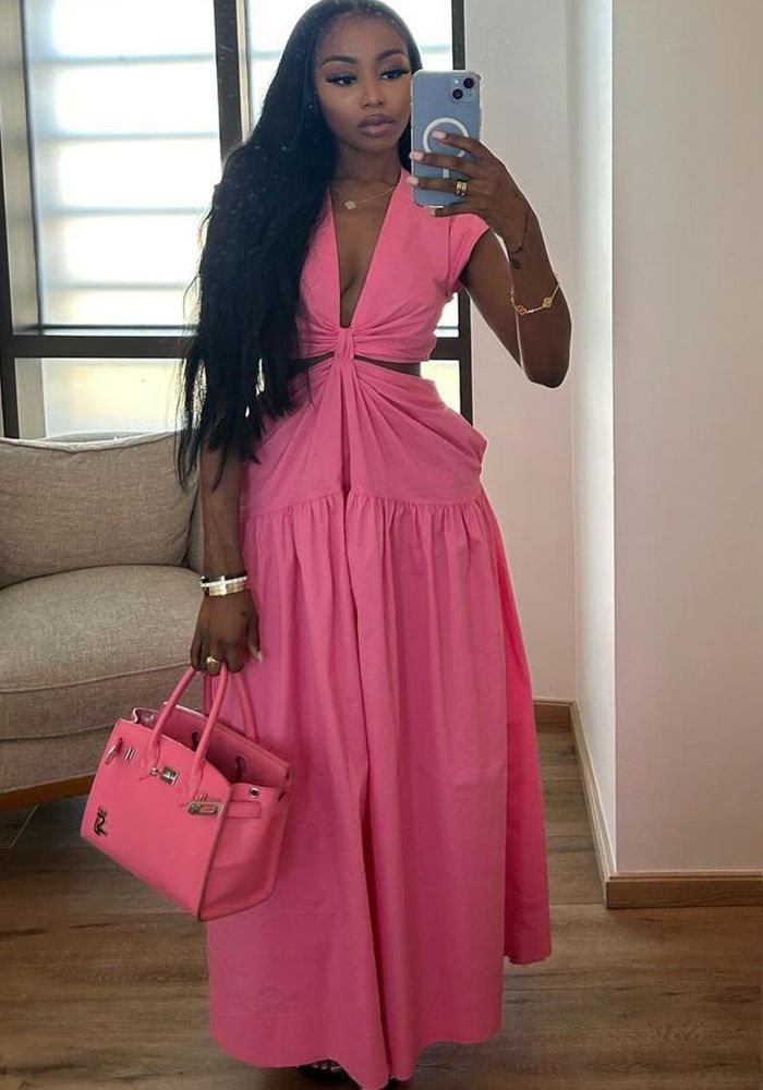 Robe longue unie à taille ouverte pour femmes en été