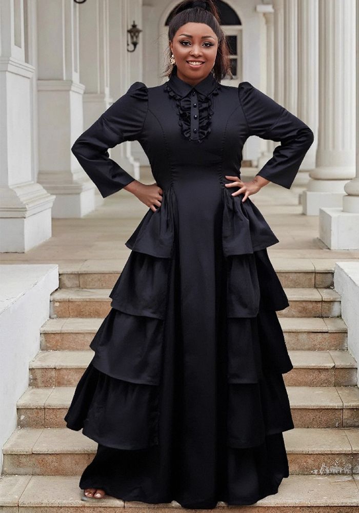 Robe Longue à Volants Noire Grande Taille