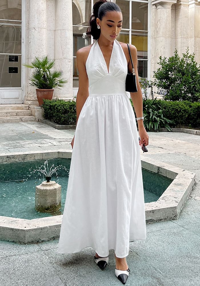 Robe longue à bretelles pour femmes, décolleté en V, lacée dans le dos, printemps été