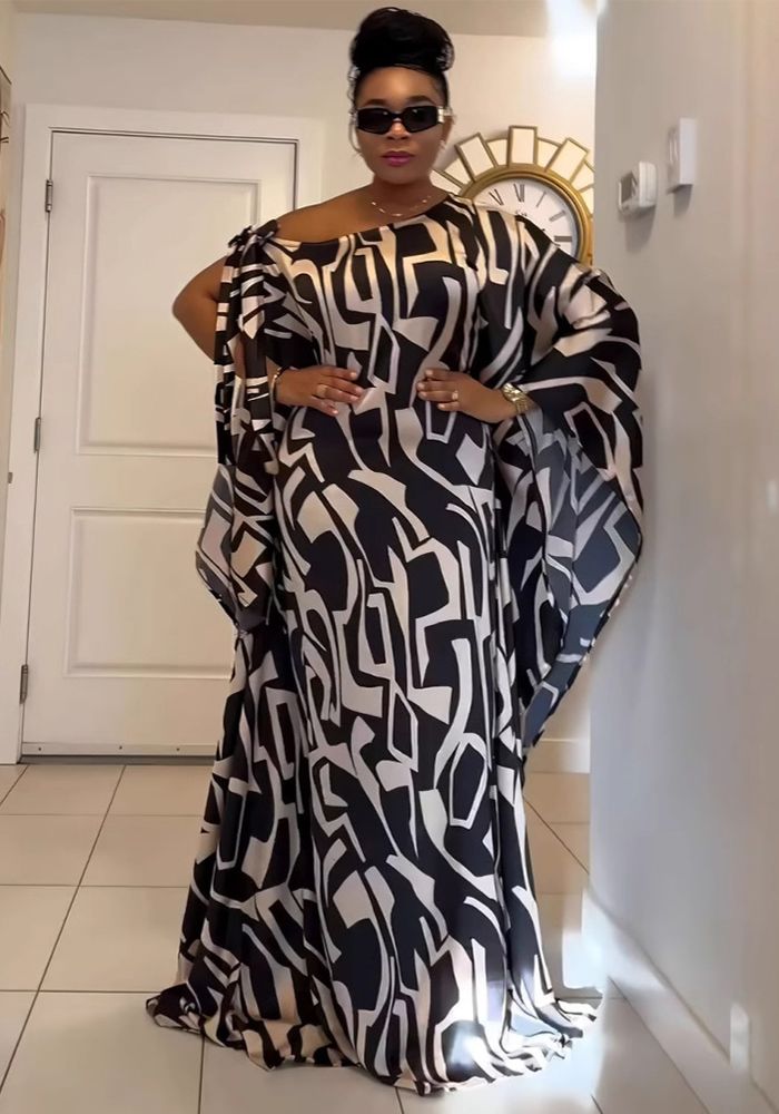 Robe Femme Imprimée À Lacets Épaule Dégagée