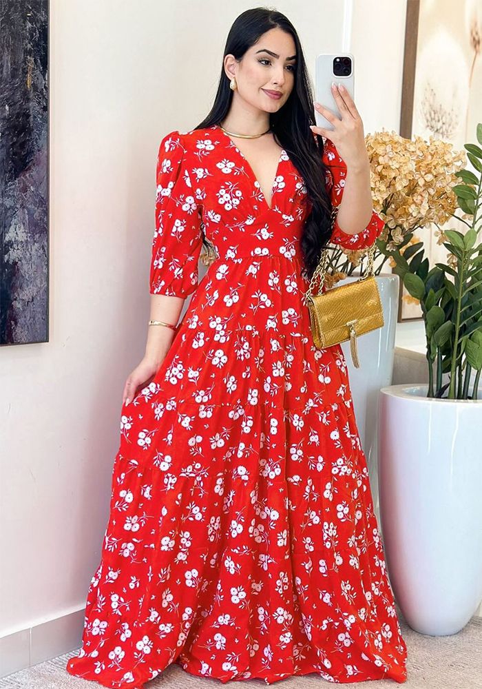 Robe Maxi Femme Imprimé Floral Col V
