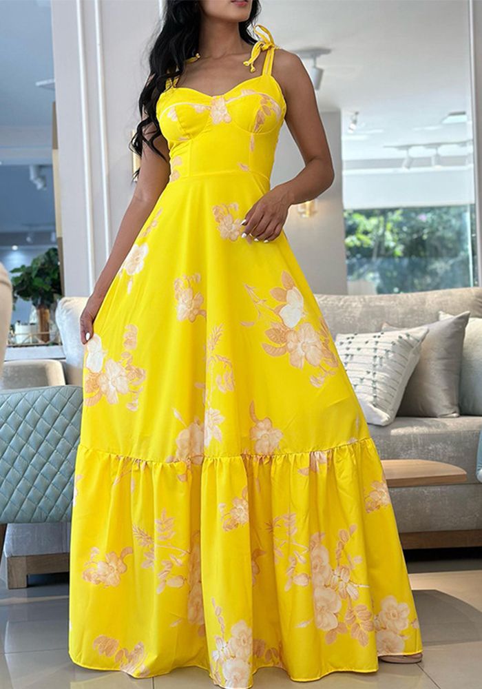 Robe Maxi à Bretelles Imprimée d'Été pour Femme