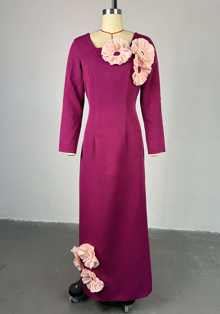 Robe longue élégante à encolure carrée fleurie taille haute ajustée pour femmes printemps chic
