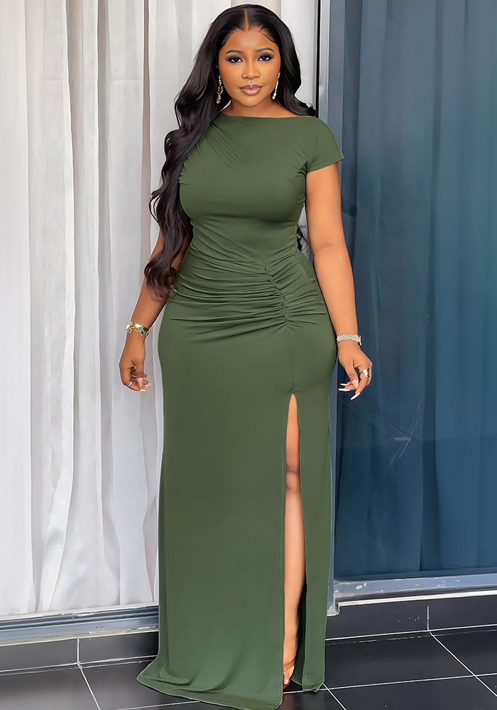 Robe moulante plissée à manches courtes pour femmes