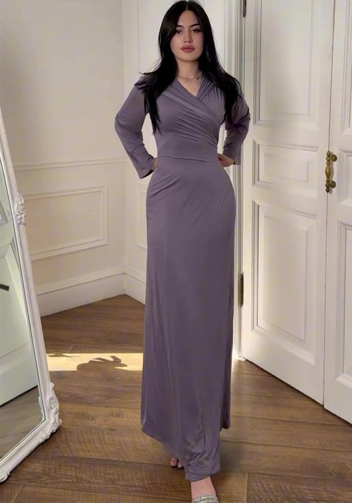 Robe Longue à Manches Longues Slim à Capuche pour Femme
