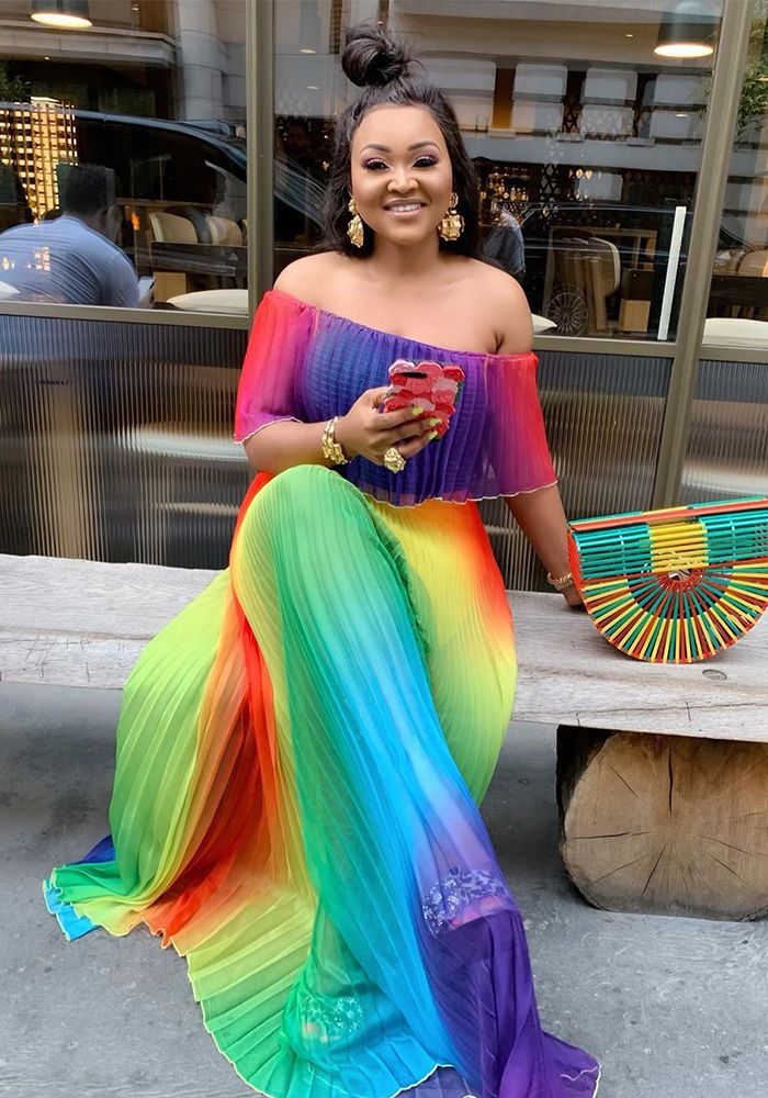 Robe plissée imprimée ethnique africaine à épaules dénudées pour femmes