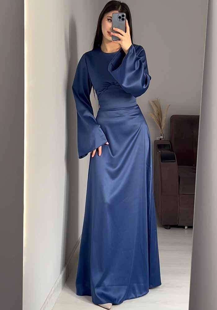 Robe Maxi Longue à Manches Longues avec Lacets pour Femmes