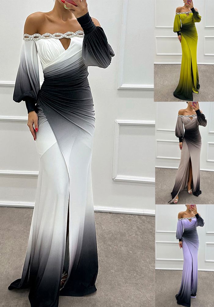 Robe Imprimée Femme à Manches Longues Off Shoulder